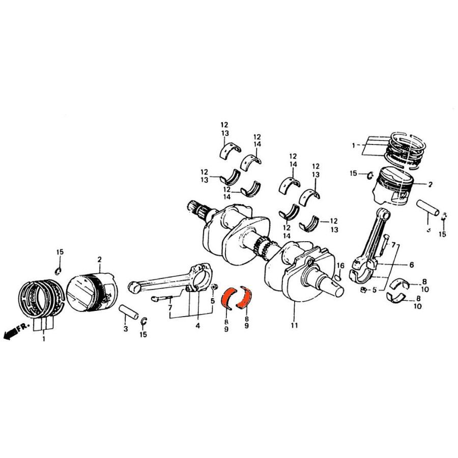 Moteur - bielle - Avant - 1/2 coussinet - A - Vert - VF1000 F, R