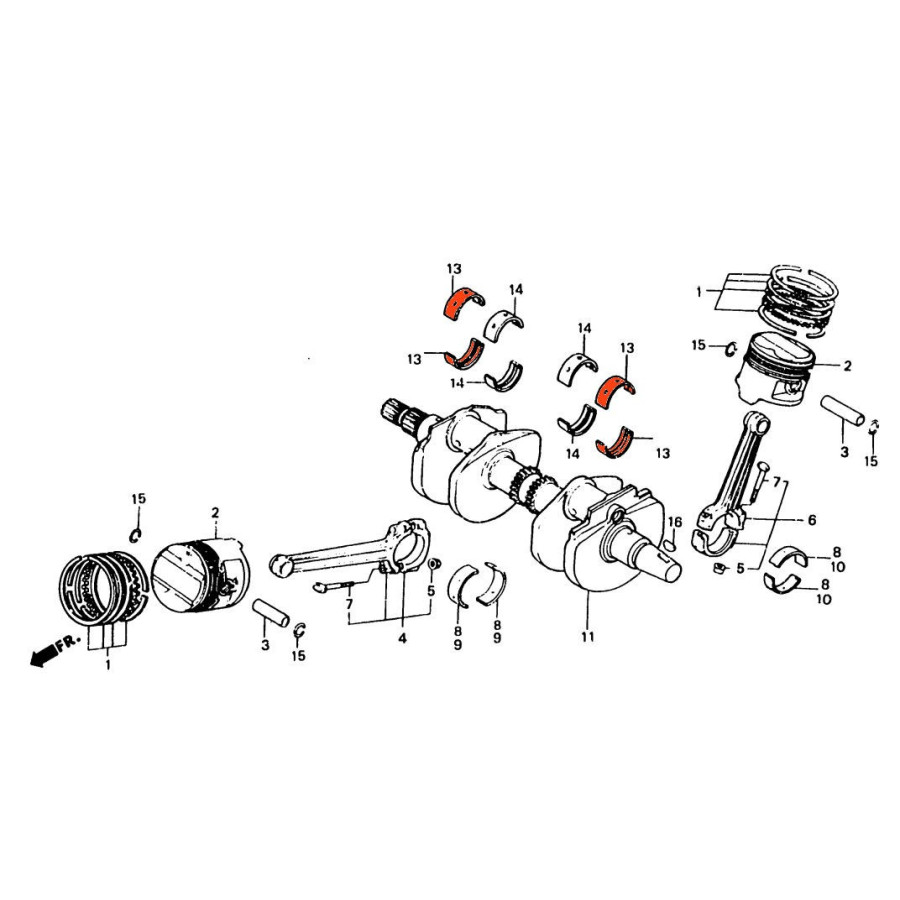 Moteur - Vilebrequin - Exterieur - 1/2 coussinet - B - Jaune - VF1000 F, R