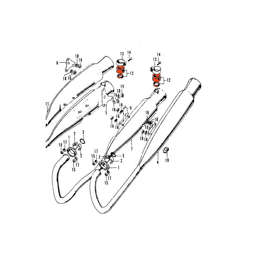 Echappement - silent-bloc - fixation verticale - CB500 K0-K1-K2