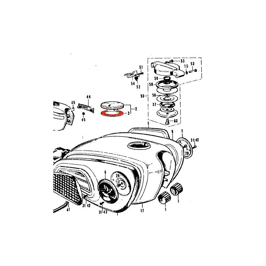 Reservoir - Joint de Bouchon - CB125, 185, 200. .450 .... / CX500 - 17631-329-013