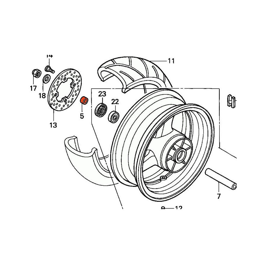 Roue arriere - Entretoise cote frein