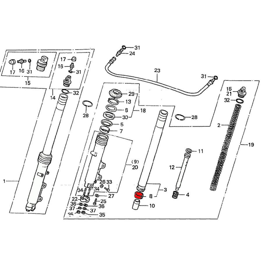 Fourche - Bague inferieure de glissement (x1) - fourche 35mm - 51415-469-003 - CX500, CB900, ...