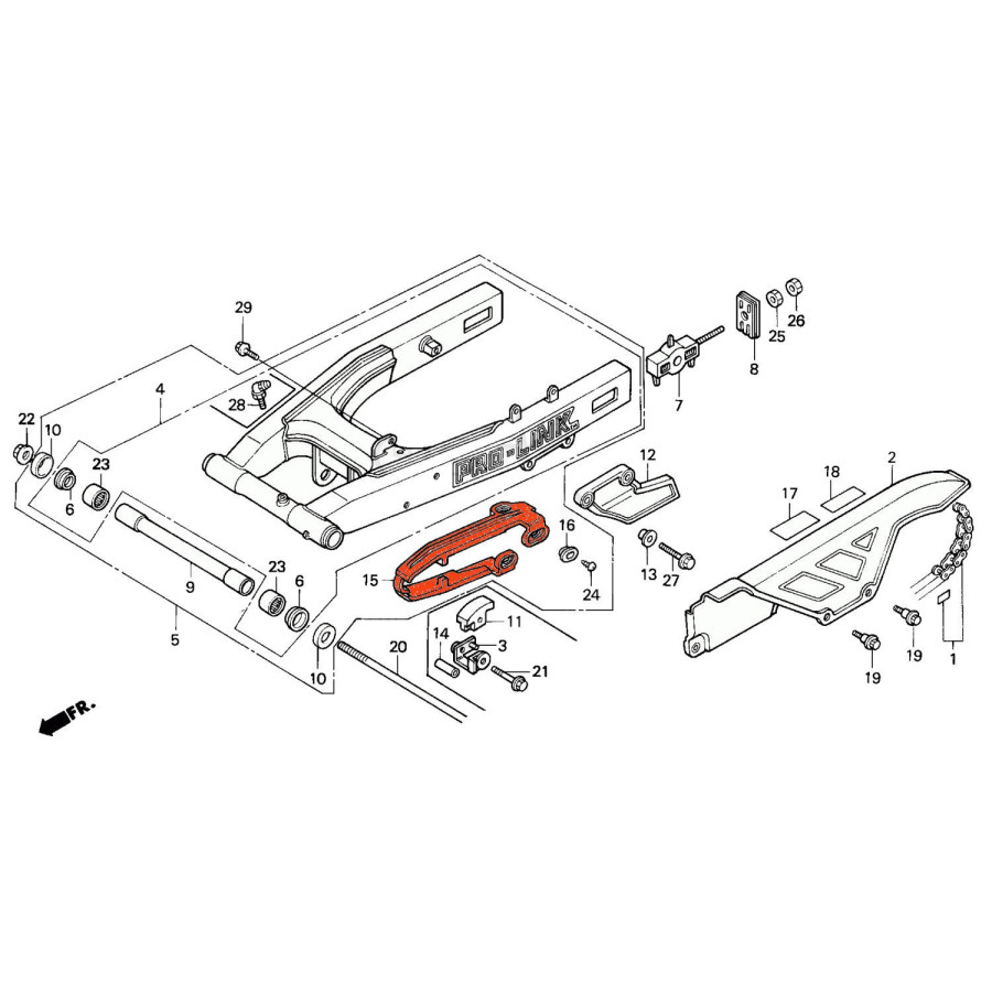 Bras oscillant  - Slider, Guide, protection de chaine - NX650