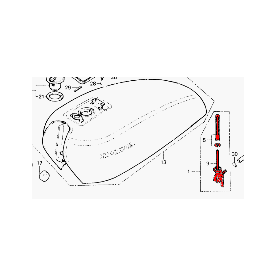 Reservoir - Robinet - Essence - CB125, XL125 - CM200 .... - M14 x1.00 - a droite - Origine