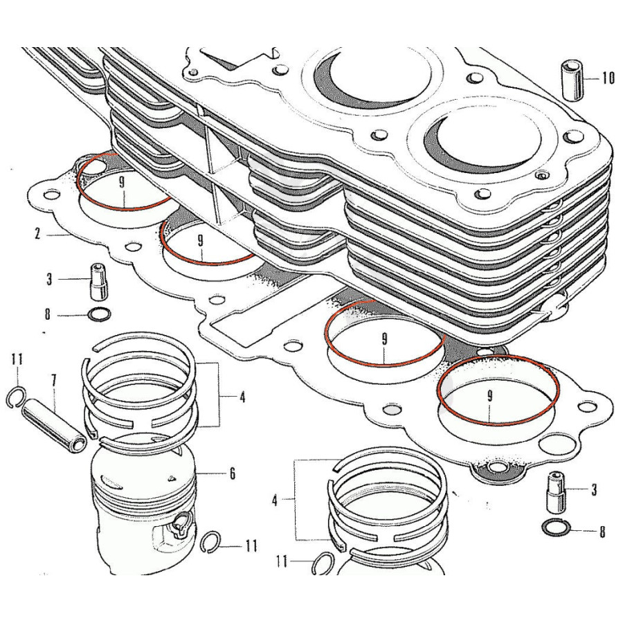 Moteur - joint torique de chemise - 91304-286-000, ø 61.80 x2.00 mm - CB250, Cb500, CB550