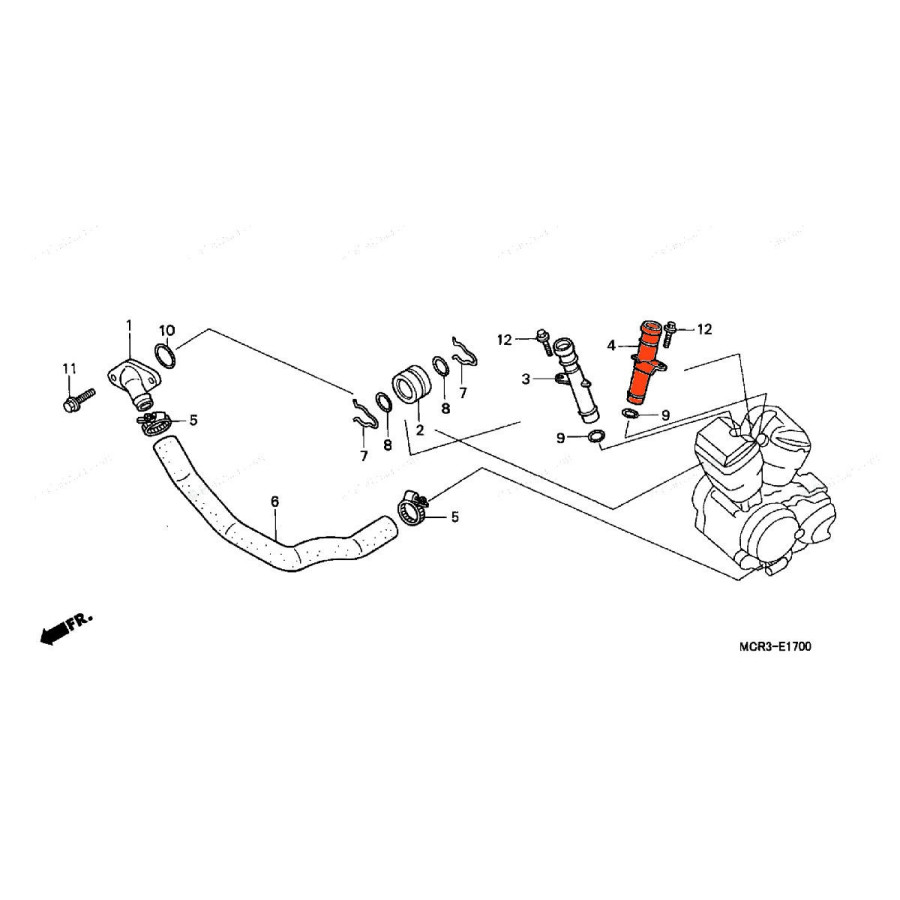 Circuit d'eau - Raccord - Arriere - 19512-MBA-000 - VT750C (RC44)