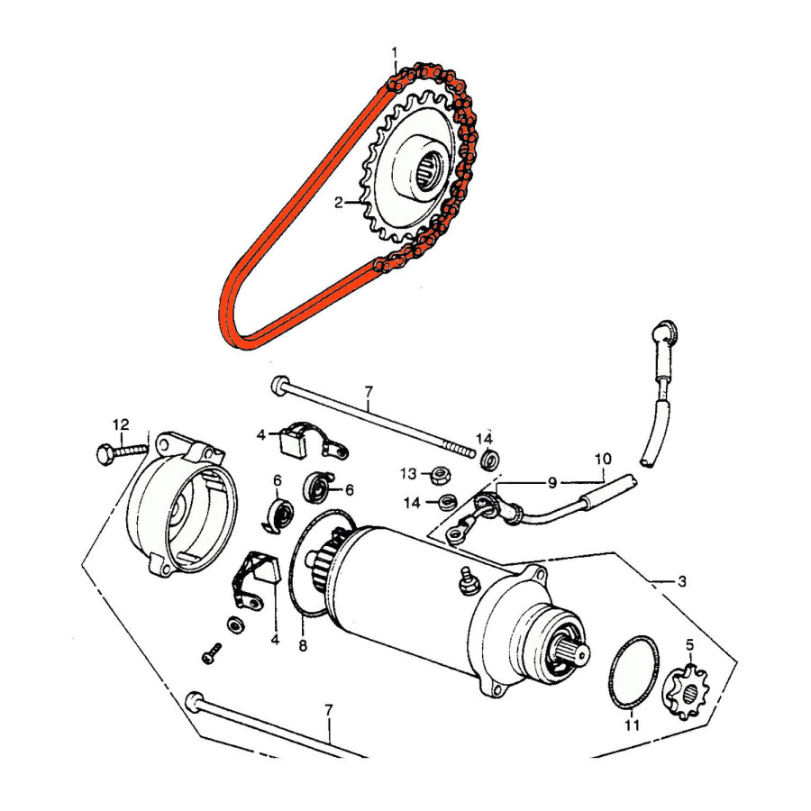 Demarreur - Chaine - CB450K - CB500T - 219H - 56 maillons