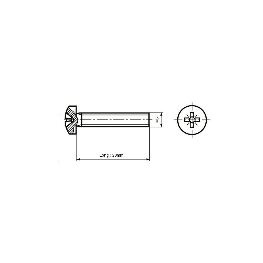 Moteur - Vis M6 x20 mm - (x10) - Cruciforme - bombée