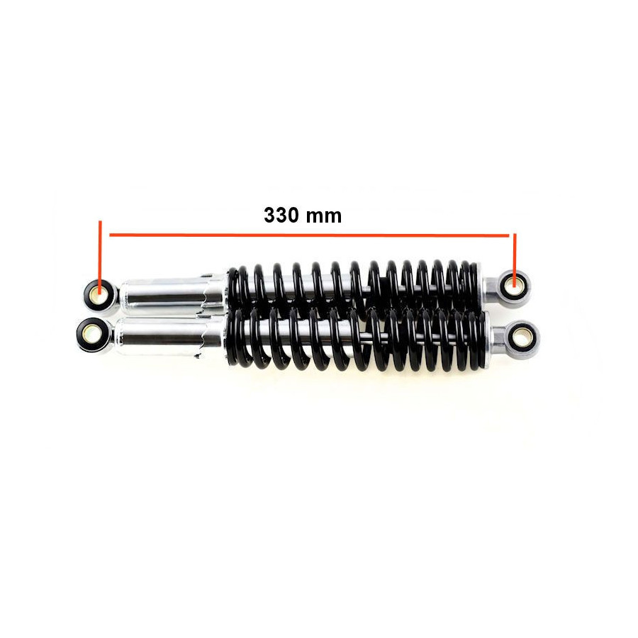 Amortisseur - 330mm - Chrome/Noir  - Oeillet-14, Oeillet-12  - CG125