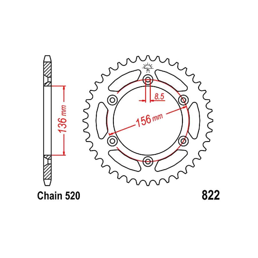 Transmission - Couronne - JTR822 - 43 Dents - Acier-Aéiminium