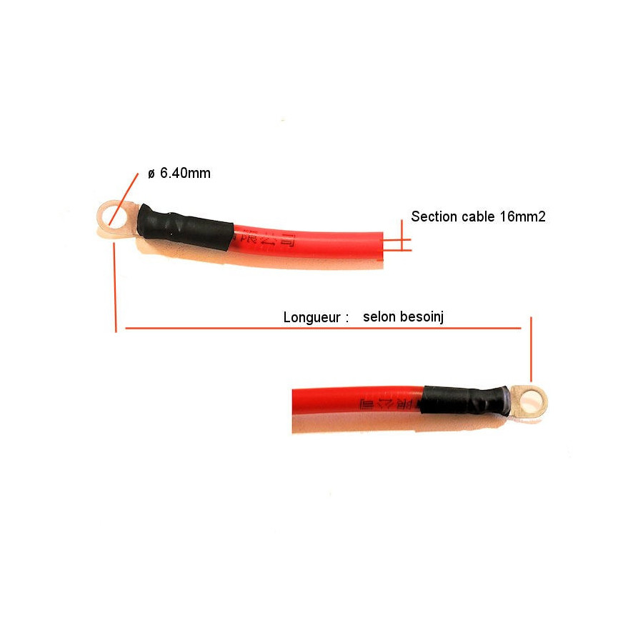 Batterie - Cable Rouge +12v - borne (+) - 16 mm2 - longueur sur demande