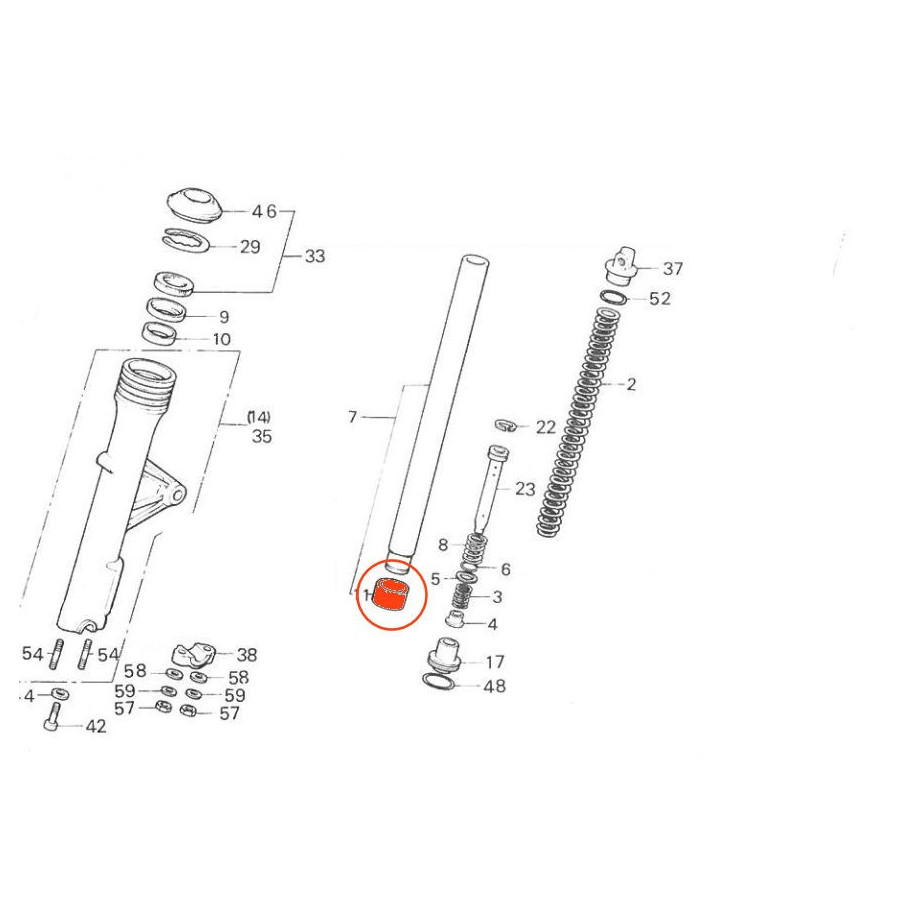Fourche - Bague inferieure de glissement (x1) - Fourche - ø39 mm, CB900, CB1100, CBX100, ....