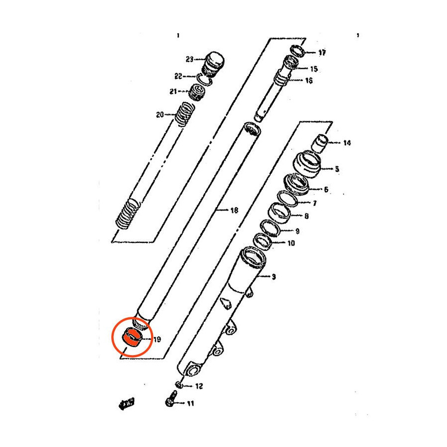 Fourche - Bague de glissement inferieure - 51121-03D00, TS125, VS1400, ....