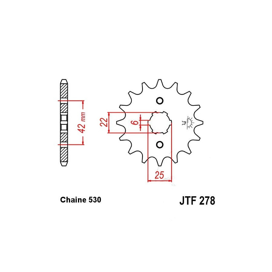 Transmission - Pignon sortie boite - 16 dents - JTF 278 - Chaine 530