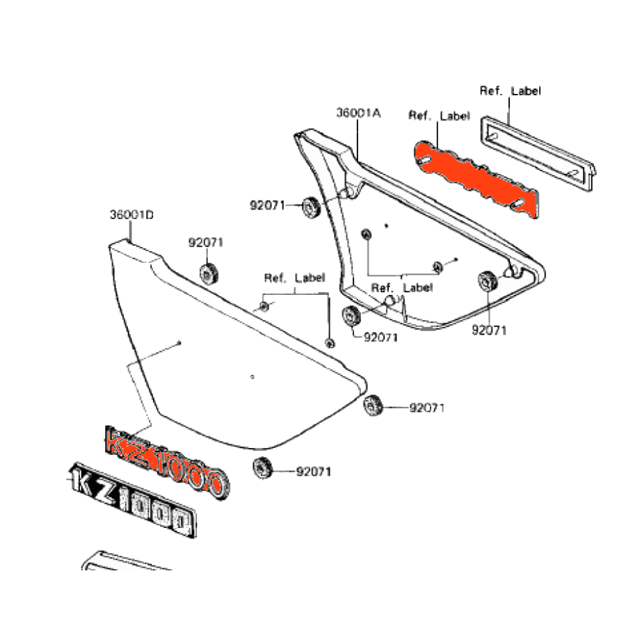 Cache lateral - Embleme (x1) - logo - Kawasaki - Z1000 A1/A2 - 56018-262