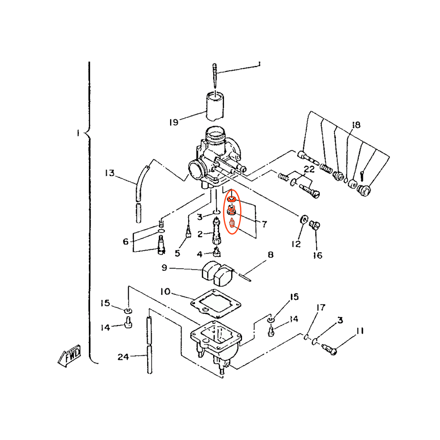 Carburateur - Siege + Pointeau - 12T-W1496-00 - XT125
