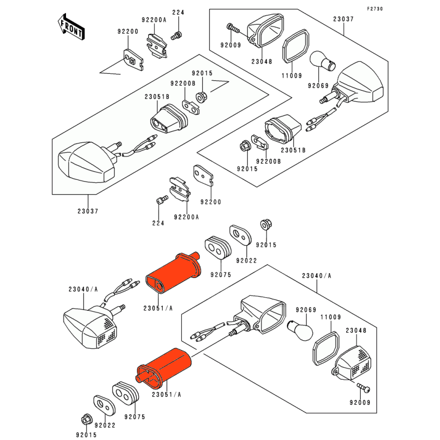 Clignotant - Support Arriere (x1) - 23051-1164 - ZXR400, GPZ500, ZXR750, KL650, ZX9R, ....
