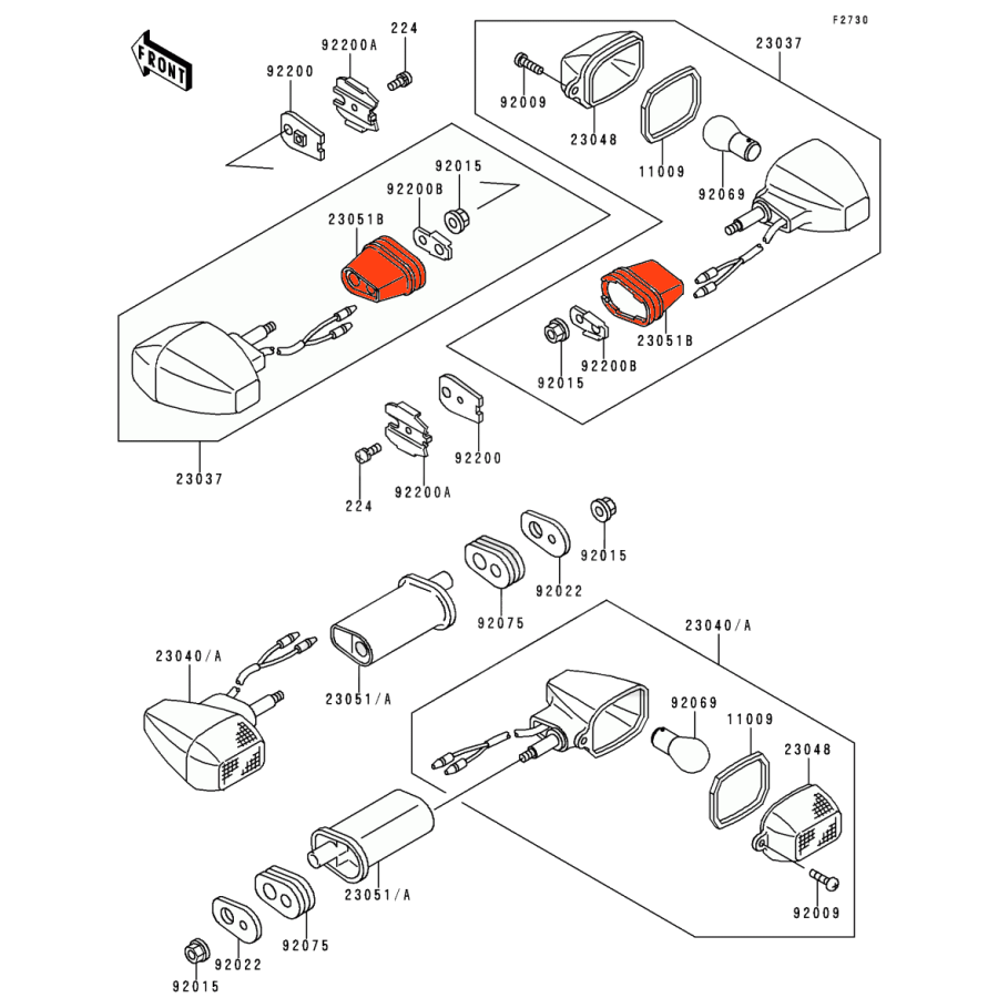 Clignotant - Support Avant (x1) - 23051-1207 - ZXR400, GPZ500, ZXR750, KL650, ZX9R, ....