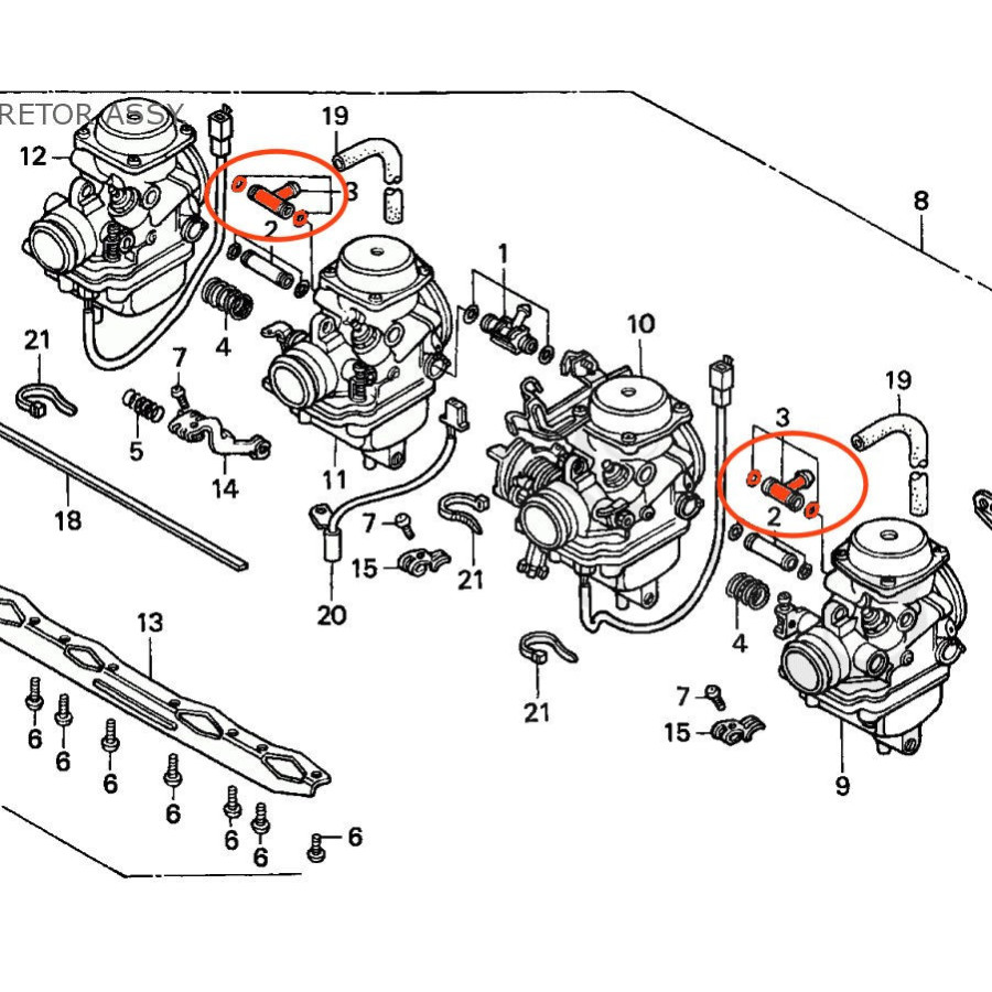 Carburateur - Raccord, Te de liaison - 16047-MA6-003 - CB125T, CB750SF, CBR1000, 