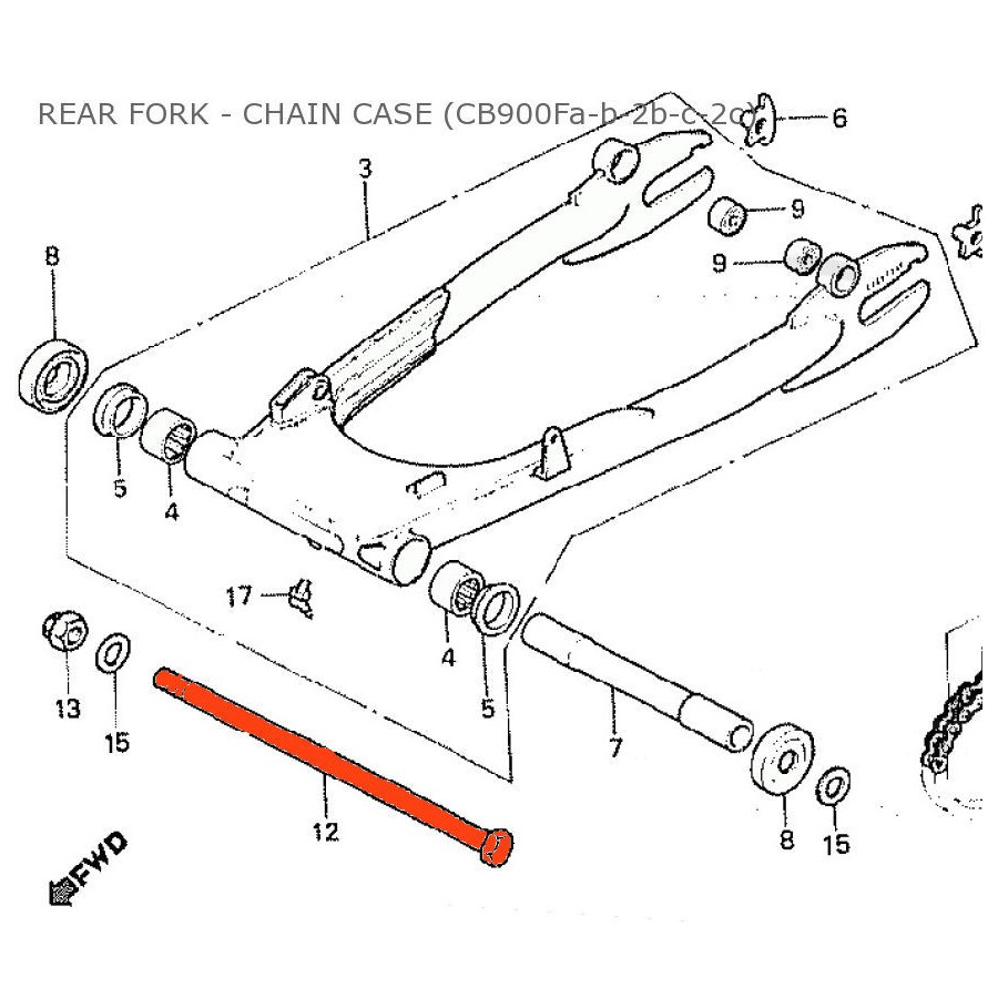 Bras oscillant - axe de fixation - CB750, CB900, CB1100