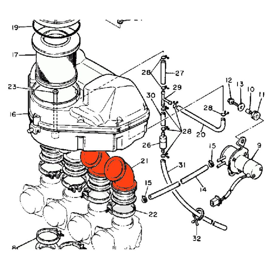 Manchon de boite a air N°1 ou N° 4  - 1AE-14453-00 - FZ750, FZR750