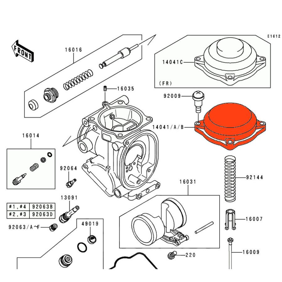 Carburateur - Couvercle - 14041-1100 - ZX9R, ZX7R, ZXR750, ZZR1100, ....