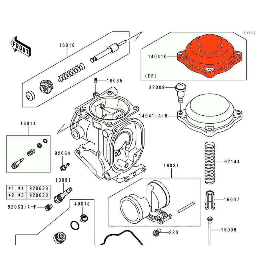Carburateur - Couvercle - 14041-1102 - (version B) - ZX9R, ZX7R, ZXR750, ZZR1100, ....