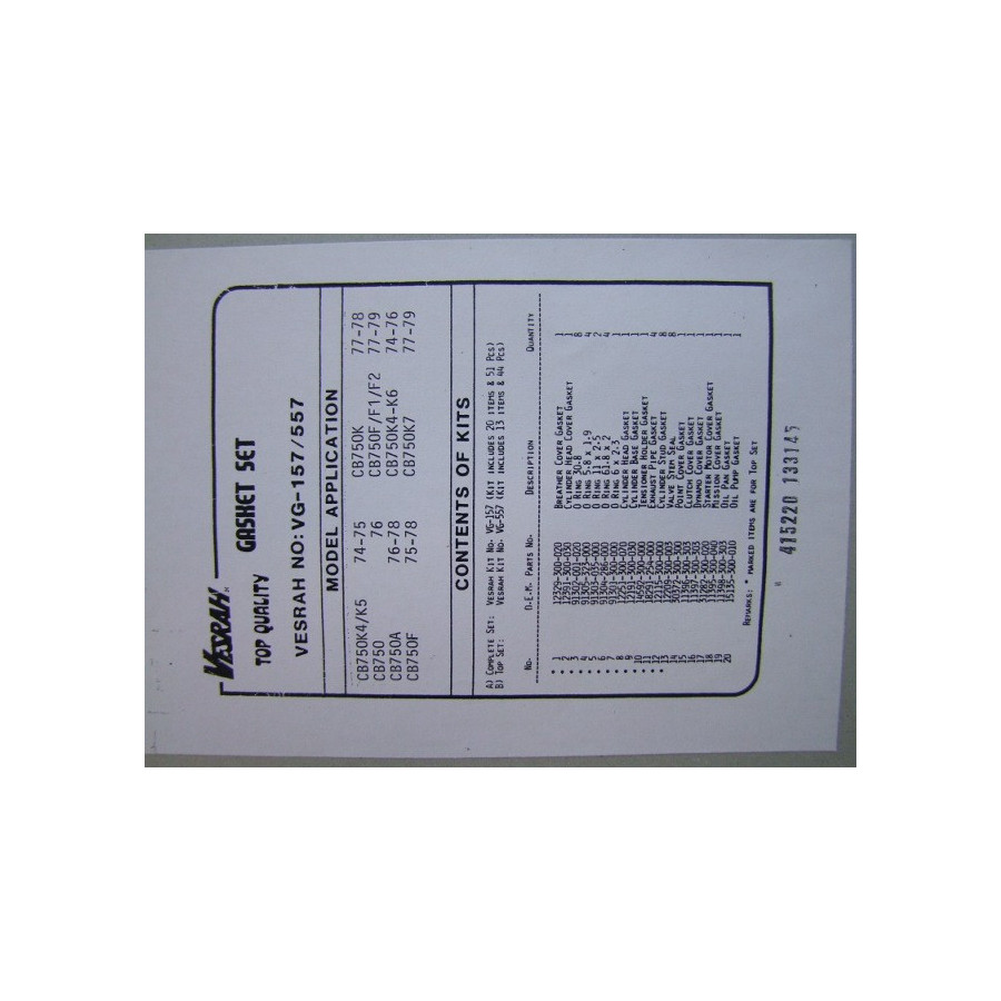 Moteur - Joint - Pochette Vesrah - CB750 K2-K7 - F1/F2 - (VG-157)