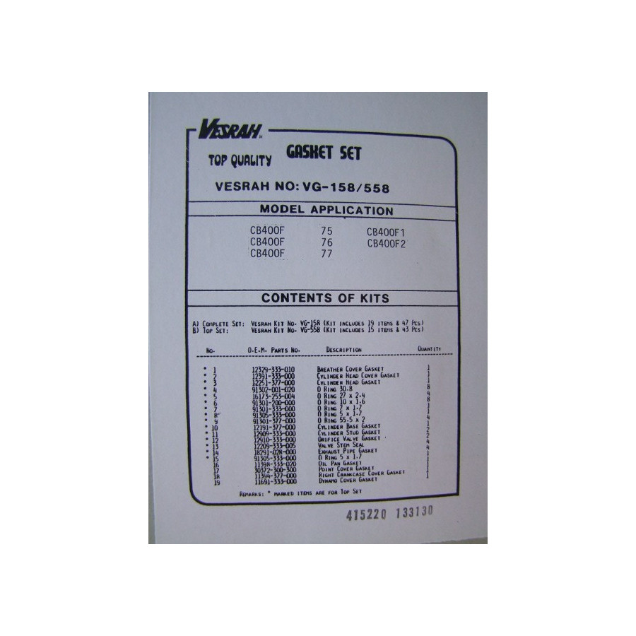 Moteur - Pochette joint - complete Vesrah - CB400 Four