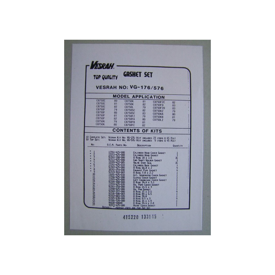 Moteur - Pochette joint - complete Vesrah - CB750 C/K/F - (VG-176)